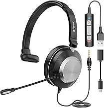 USB & 3.5mm Headset with Mic for Laptop PC,Wired On Ear Computer Headphones with Noise Cancelling Microphone,in-line Control for Office Work,Call Center,Video Meeting（Black）