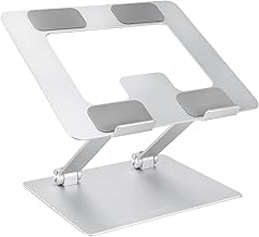 Amazon Basics Ergonomic and Foldable Laptop Stand for Desk, Adjustable Riser, Fits all Laptops and Notebooks up to 17.3 Inch, 10 x 8.7 x 6 in, Silver