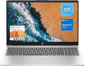 HP 15.6" Portable Laptop (Include 1 Year Microsoft 365), HD Display, Intel Quad-Core N200 Processor, 16GB RAM, 128GB Storage, Wi-Fi 6, Webcam, HDMI, Numeric Keypad, Windows 11 Home, Silver