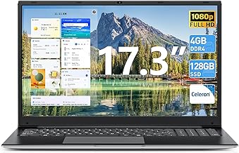 Windows 11 Laptops, 17.3 Inch Laptop Computer with Core i3 CPU, 4GB DDR4 128GB SSD, 60800mWh Battery, FHD IPS Display, Type-C, 5G WiFi, BT4.2, Webcam, USB3.2, HDMI, for Student and Business