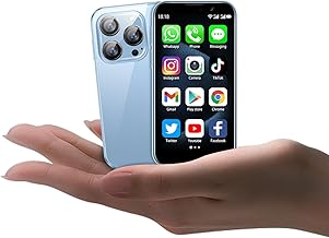 Mini Phone World's Smallest 3.0" HD Touch Screen Mini Smartphone Unlocked Android Compact Mobile Phone for Kids &Students Cell Phone wih Quad-Core Dual SLM Face lD2GB+16GB Blue